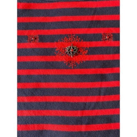Talbots Women’s Red and Blue Striped Snowflake Bling Top Size Medium - Picture 3 of 8